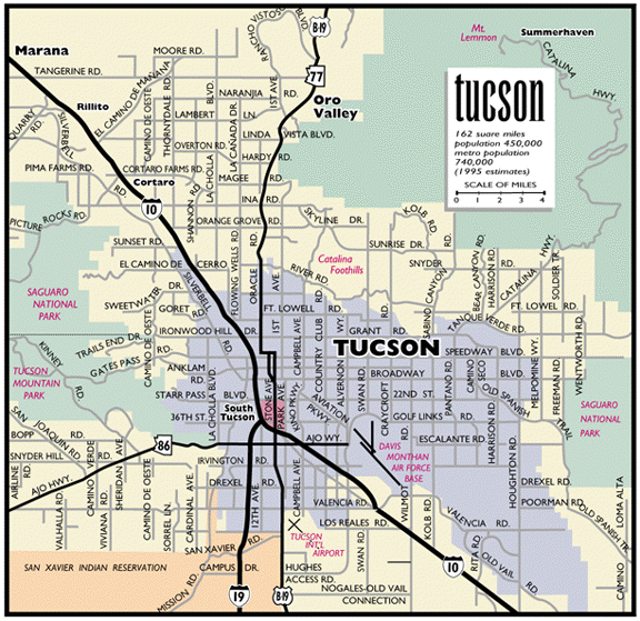 Map of Tucson neighborhoods