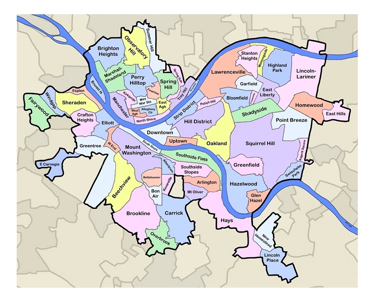 Map of Pittsburgh neighborhoods