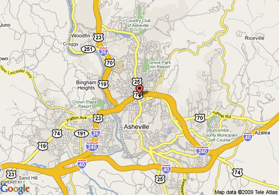 Map of Asheville, NC.