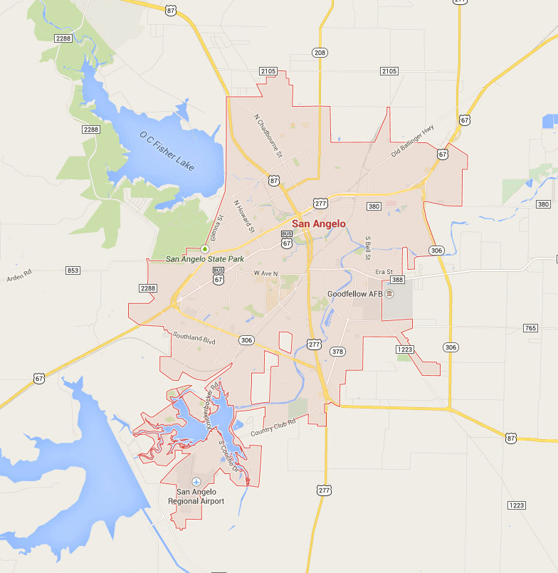 Map of San Angelo neighborhoods