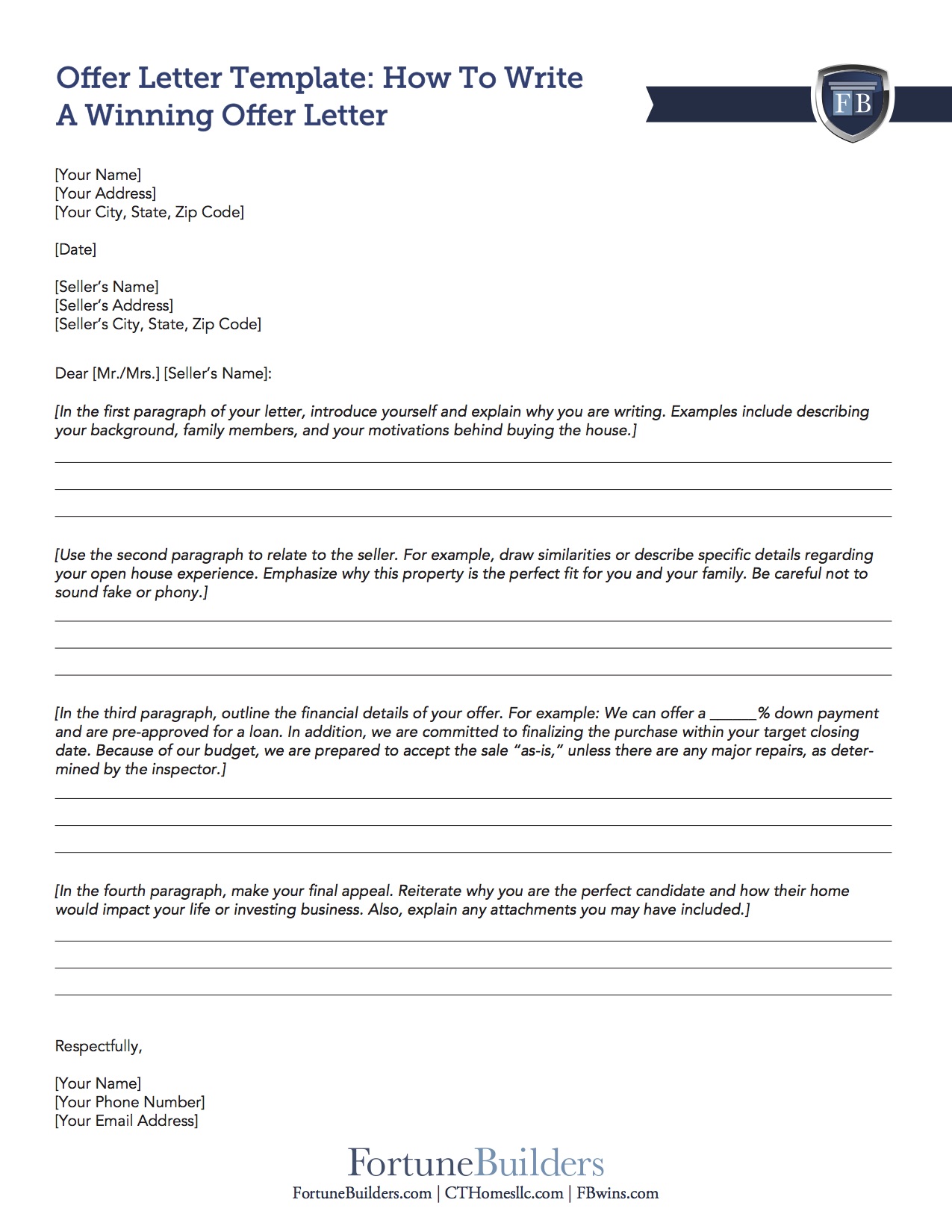 Real Estate Purchase Offer Letter Template from www.fortunebuilders.com