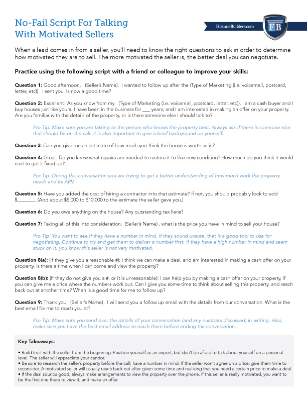 no fail script for talking with motivated sellers