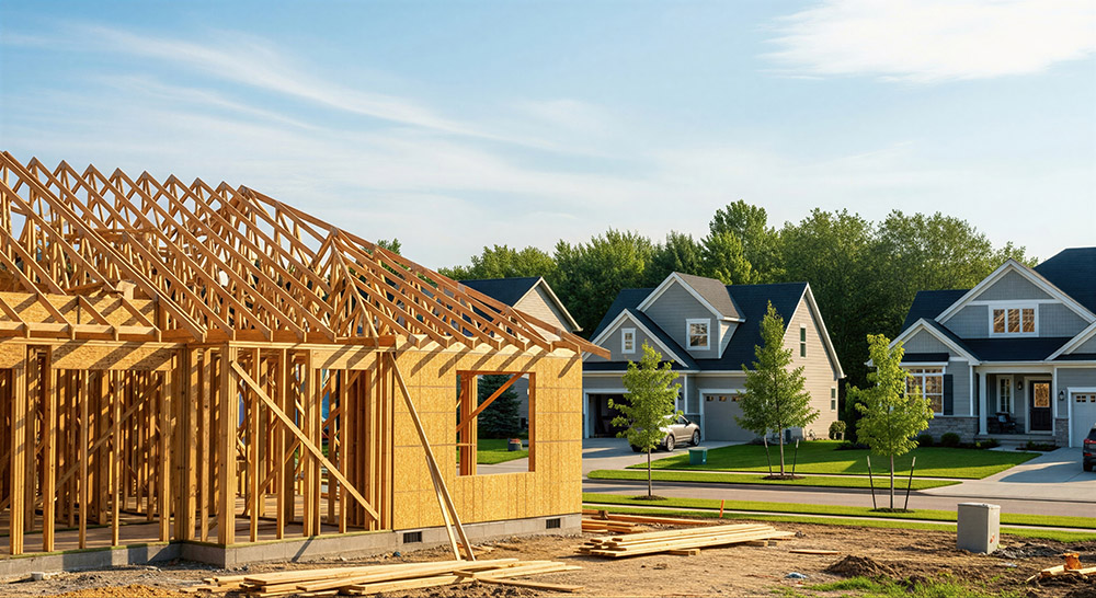 House under construction in a neighborhood